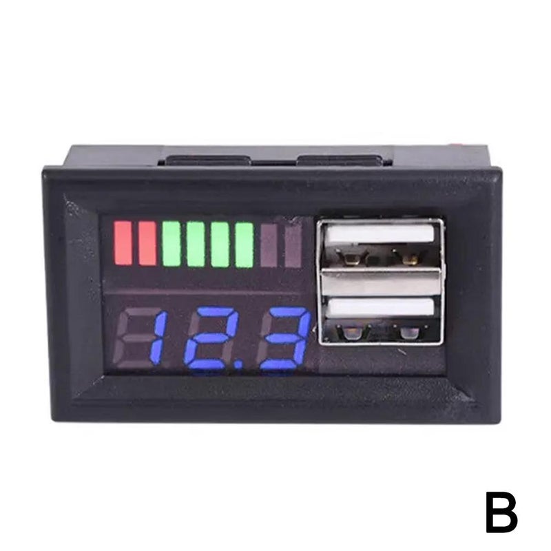 عرض الطاقة والجهد لبطارية الرصاص الحمضية 12 فولت مع محول USB مزدوج.